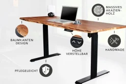 Höhenverstellbarer Schreibtisch MAMMUT 160cm natur Akazie Massivholz Baumkante