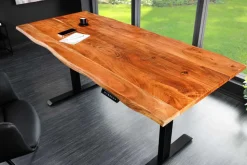 Höhenverstellbarer Schreibtisch MAMMUT 120cm natur Akazie Massivholz Baumkante