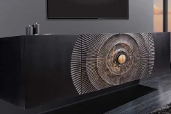 Hängendes Sideboard GOLDEN SUNSET 180cm schwarz mit 3D Schnitzereien gold massiv Mangoholz handmade
