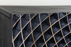 Hängendes TV-Board ILLUSION 160cm schwarz Mangoholz Massivholz mit 3D Schnitzereien gold