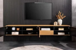 Hängendes TV-Board LOFT 200cm natur schwarz sieben Fächer mit Schublade