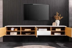 Hängendes TV-Board LOFT 200cm weiß natur sieben Fächer mit Schublade