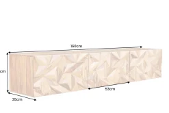 Hängendes TV-Lowboard ALPINE 160cm braun Sheesham Massivholz stone finish Metall gold