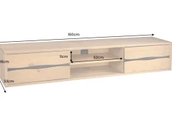 Hängendes TV-Lowboard LIVING EDGE 160cm natur schwarz Wildeiche geölt Baumkante