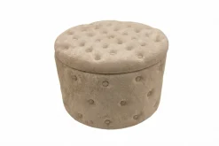 Hocker MODERN BAROCK 60cm champagner greige Bouclé mit Stauraum