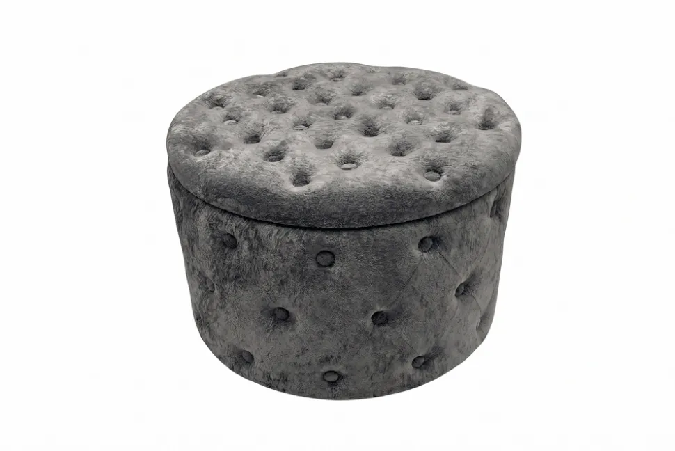 Hocker MODERN BAROCK 60cm grau Bouclé mit Stauraum