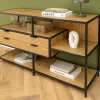Industrial Bücherregal SLIM LINE 115cm Wildeiche schwarz Metall mit Schubladen