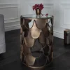 Industrial Beistelltisch ABSTRACT 55cm antik messing Metall Fischschuppen Design rund Glas