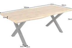 Industrial Esstisch WILD 160cm braun Wildeiche-Design Baumkante schwarz X-Gestell