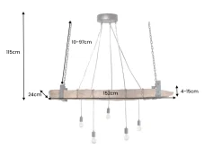 Industrial Hängelampe BARRACUDA 152cm recyceltes Massivholz mit 5 Leuchten
