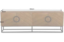 Industrial Lowboard GRANDEZZA 180cm natur Walnuss schwarz Metall TV-Board