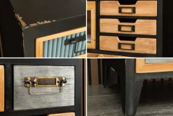 Industrial Schubladenschrank SECRETS 95cm natur braun schwarz Metall Pinienholz Kommode