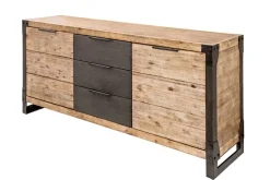 Industrial Sideboard FACTORY 180cm Akazie Massivholz weiß gekälkt Kommode mit Schubladen