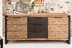Industrial Sideboard FACTORY 180cm Akazie Massivholz weiß gekälkt Kommode mit Schubladen