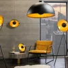 Industrial Stehlampe STUDIO 150cm schwarz Blattgold-Optik neigbarer Schirm