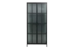 Industrial Vitrine DURA STEEL 180cm schwarz Metall Riffelglas Highboard
