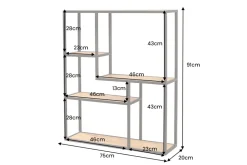 Industrial Wandregal SLIM LINE 90cm Wildeiche schwarz fünf Regalböden