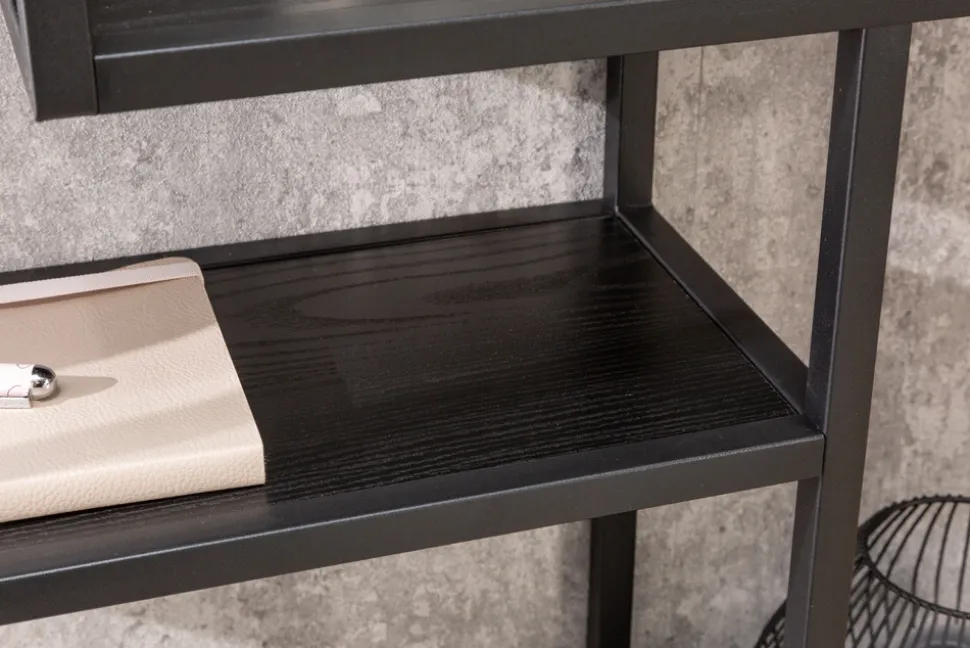 Industrial Wandregal SLIM LINE 90cm Esche schwarz fünf Regalböden