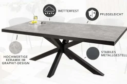 In- und Outdoor Esstisch GALAXIE 200cm hellgrau Keramik anthrazit Aluminium