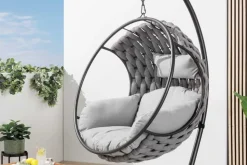 In- und Outdoor Hängesessel ROPE anthrazit grau mit Gestell wetterfest inkl. Kissen