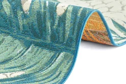 In- und Outdoor Teppich LEAF 175x120cm türkis weiß Blätter-Design Läufer wetterfest