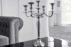 Kerzenständer MODERN BAROCK 40cm silber 5-armig Lüster Aluminium poliert Kerzenhalter