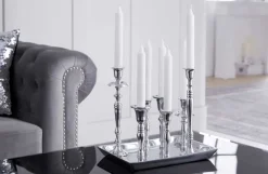 Kerzenständer MODERN BAROCK 30cm 7-flammig silber Aluminium poliert Kerzenhalter Deko-Platte
