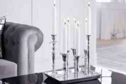 Kerzenständer MODERN BAROCK 30cm 7-flammig silber Aluminium poliert Kerzenhalter Deko-Platte