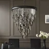 Luxus Kronleuchter KRISTALL 50cm grau mit Glasprismen schwarz Eisen Hängelampe