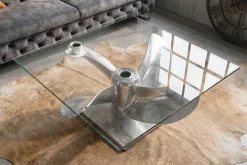 Maritimer Couchtisch OCEAN L 85cm silber antik Schiffsschraube mit Glasplatte