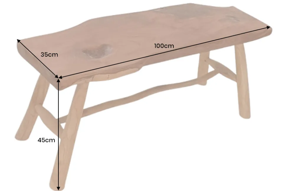 Massive Bank ROOT 100cm braun natur Teakholz Baumstamm Holzstrebe