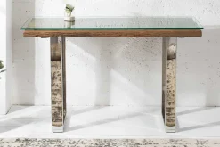 Massive Konsole BARRACUDA 120cm Teak mit Stahl Kufenfüßen inkl. Glasplatte