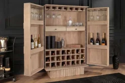 Massiver Barschrank ART DECO 140cm weiß gekälkt Mangoholz 3D-Front Highboard