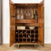 Massiver Barschrank GATSBY 140cm braun Mangoholz gold Metallgestell Retro