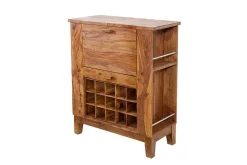 Massiver Barschrank MAKASSAR 85cm braun Sheesham stone finish Hausbar