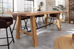 Massiver Bartisch MAMMUT 220cm natur Akazie Baumkante schwarz Metall