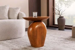 Massiver Beistelltisch ORGANIC 50cm braun Mangoholz oval Säulenfuß