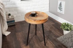 Massiver Beistelltisch PURE NATURE 35cm natur Mangoholz rund mit schwarzen Metallbeinen