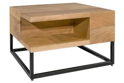 Massiver Couchtisch GIANT 60cm natur Mangoholz cream finish Metall schwarz Ablage