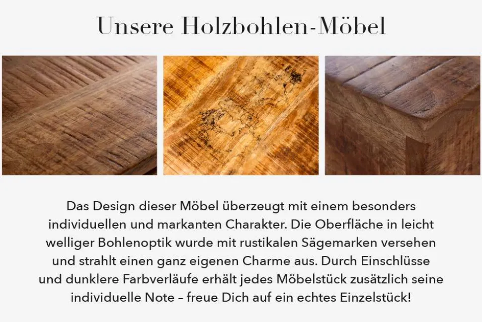 Massiver Couchtisch OPIUM ANTIQUE 60cm natur Mangoholz Beistelltisch