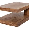 Massiver Edelholz Couchtisch GIANT L 90cm braun Sheesham stone finish mit Ablage