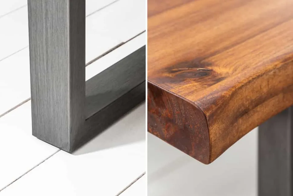 Massiver Esstisch GENESIS 200cm braun Akazienholz Baumkante Eisengestell Industrial