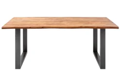 Massiver Esstisch GENESIS 180cm braun Akazienholz Baumkante Eisengestell Industrial