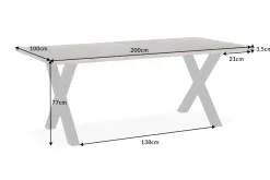 Massiver Esstisch GENESIS VINTAGE 200cm braun Akazienholz schwarzes X-Gestell Baumkante