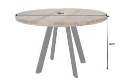 Massiver Esstisch IRON CRAFT 120cm rund natur Mangoholz