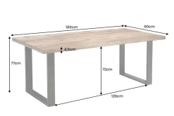 Massiver Esstisch IRON CRAFT 180cm natur Mangoholz Eisen Kufengestell Industrial Design
