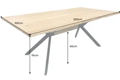 Massiver Esstisch LOFT 200cm natur Eichenholz schwarzes Eisengestell Industrial