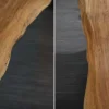 Massiver Esstisch MAMMUT 160cm natur Akazie schwarz X-Gestell Baumkante