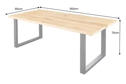 Massiver Esstisch WILD OAK 160cm natur schwarz Wildeiche Baumkante Metall U-Gestell