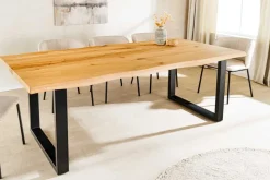 Massiver Esstisch WILD OAK 160cm natur schwarz Wildeiche Baumkante Metall U-Gestell